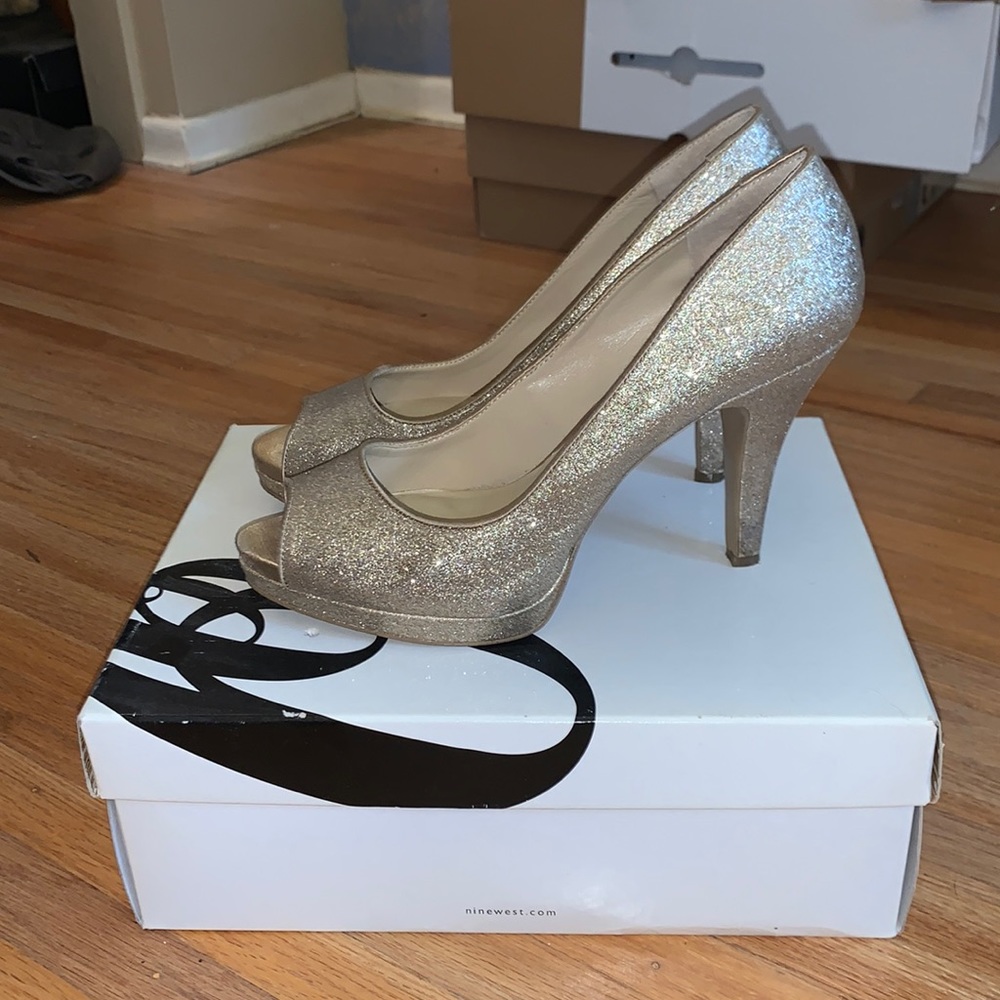 Nine West gold glitter heels